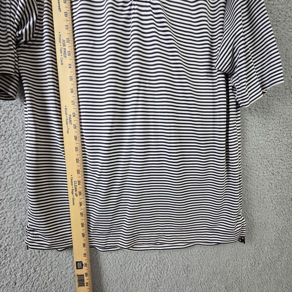 FootJoy ProDry Lisle Golf Polo Mens M Navy Blue White Striped Stretch Shirt - Picture 6 of 6
